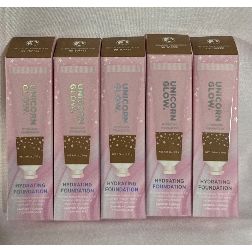 Lot of 5 Unicorn Glow Hydrating Foundation Shade 09 Toffee 30g New